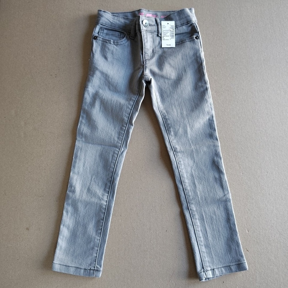 Girls Childrens Place Super‎ Skinny Jeans Size 5 Slim Adjustable Waist Gray Zip